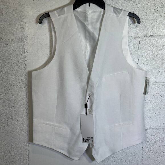 Bar III Men's Slim-Fit White 100% Linen Suit Vest white Large $115 - Picture 1 of 8